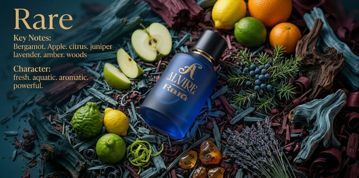ALVIRE Rare key notes: bergamot, apple, citrus, juniper, lavender, amber and woods