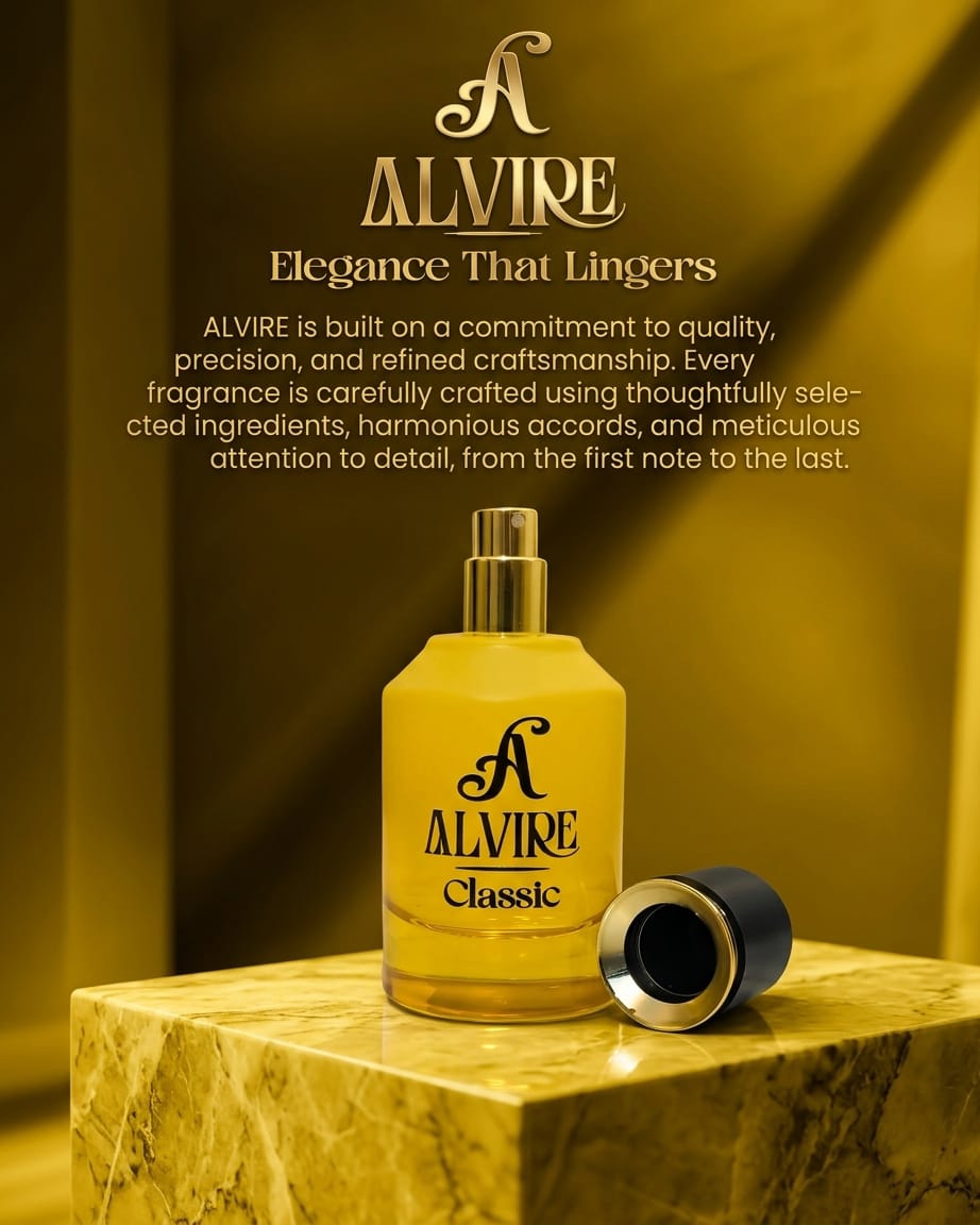 ALVIRE Classic perfume on a gold marble plinth, Elegance That Lingers